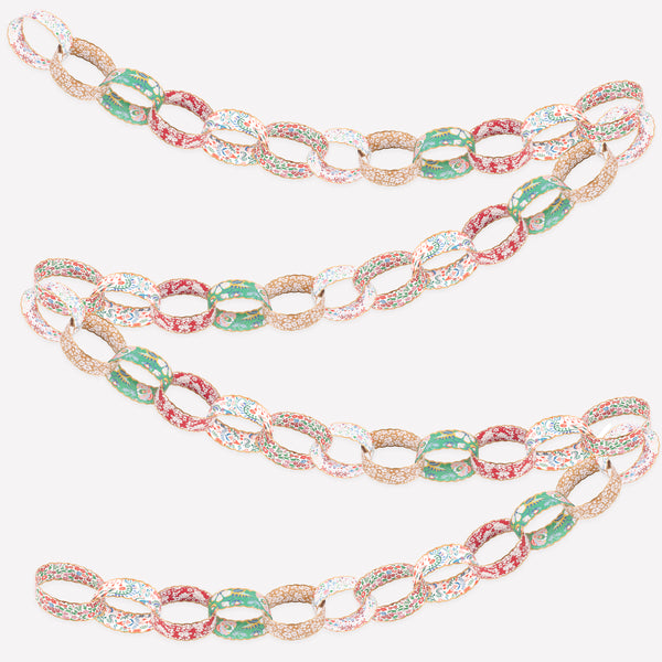 Use our paper chain garland, with Liberty prints in festive colours, as the ideal Christmas hanging decorations. Image1