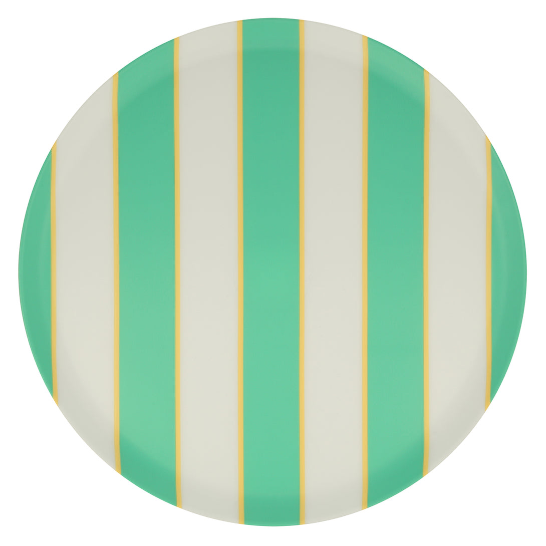 Our recycled plastic plates, with coloured stripes, are reusable for party after party.