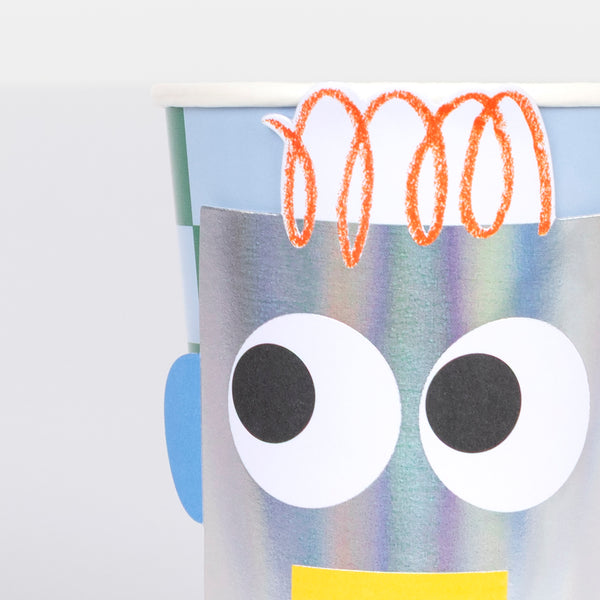 Our party cups feature monster trucks, cars, robots, a dinosaur, googly eyes and a smiley face, perfect for fun birthday parties. Image3