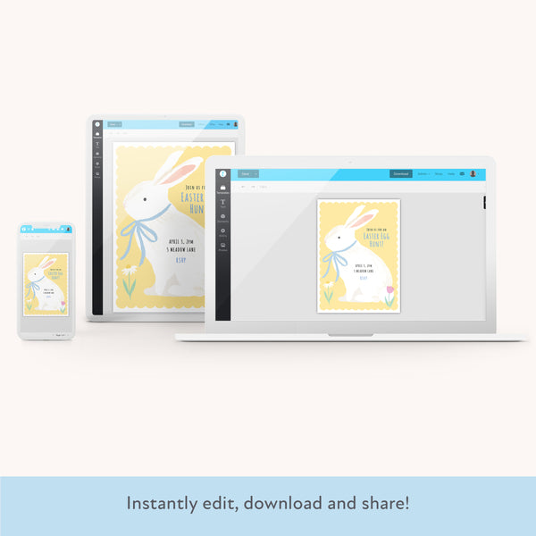 Bunny With Bow Download & Print Invitation Image2