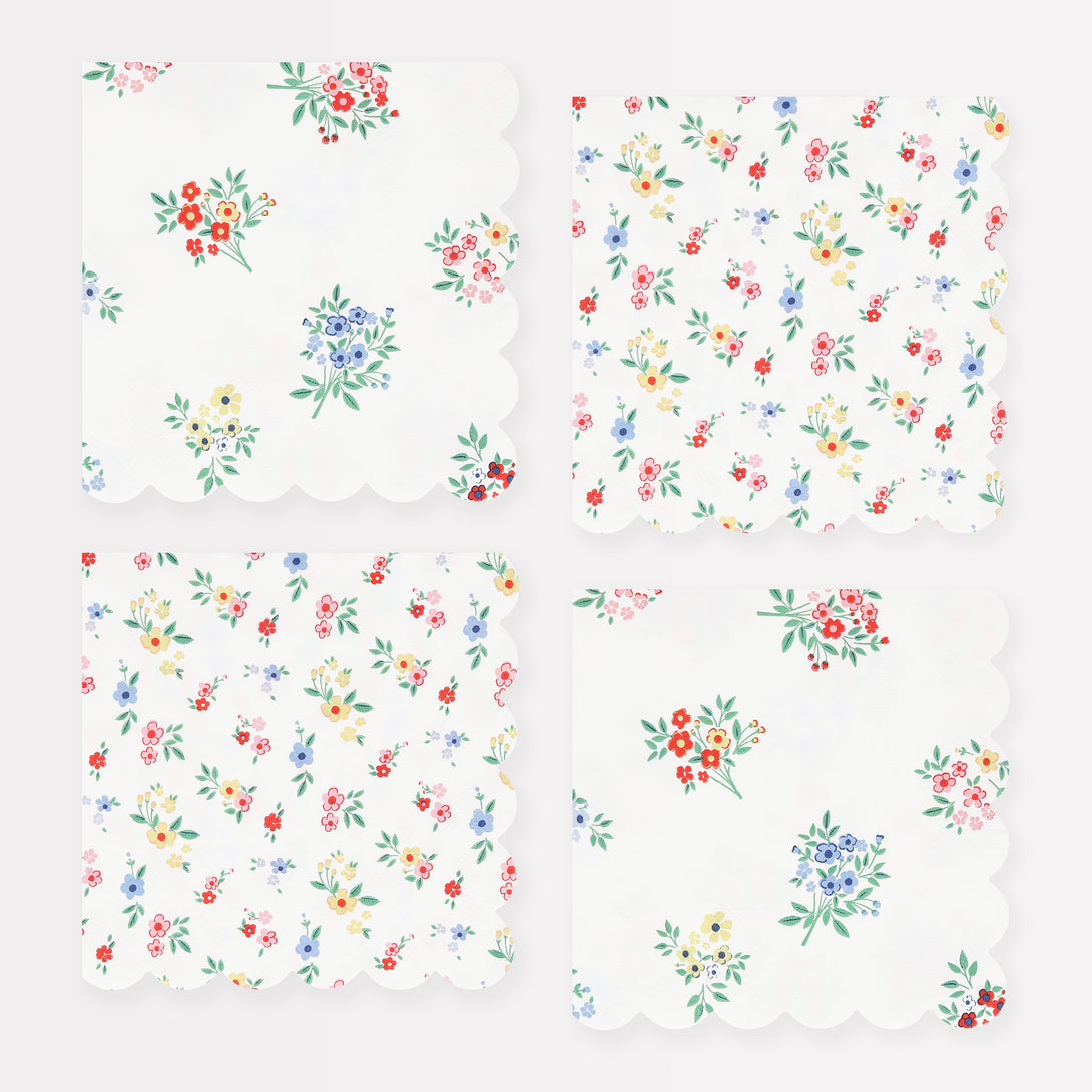 Our small paper napkins feature two classic floral designs and scalloped edges, perfect as baby shower napkins, or for bridal showers.