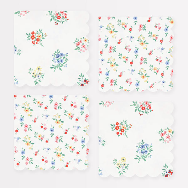 Our small paper napkins feature two classic floral designs and scalloped edges, perfect as baby shower napkins, or for bridal showers.