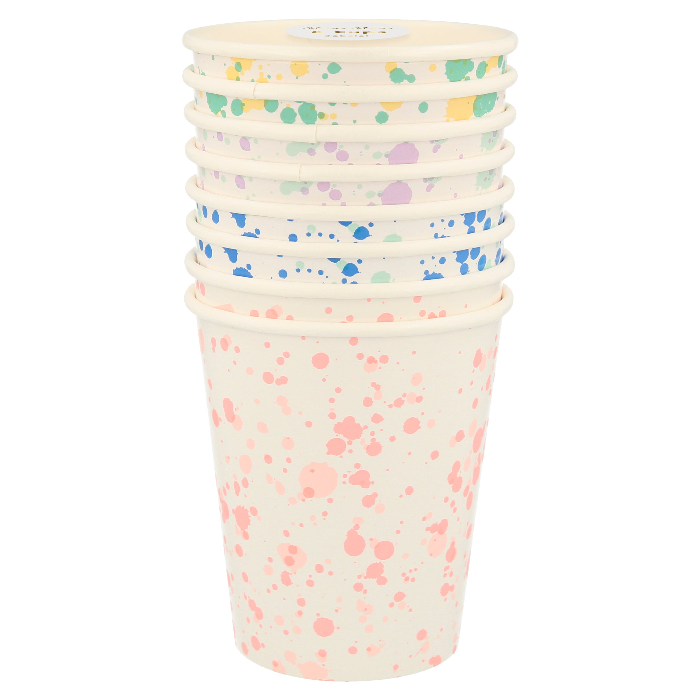 Our paper cups feature a speckling of colours, making them ideal for any kids birthday party themes or baby showers.