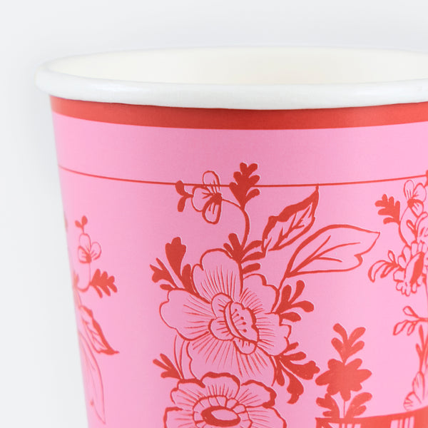 Our elegant paper cups feature shades of pink and a beautiful bridge and botanical illustration, suitable for hot and cold drinks. Image2