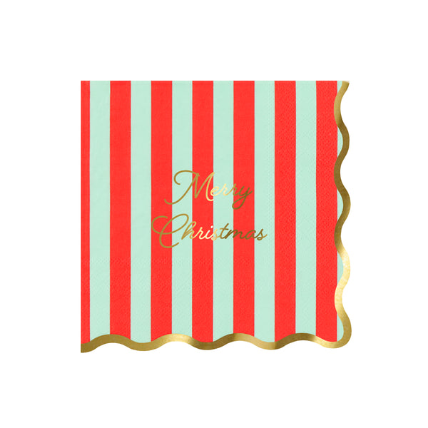Our Christmas paper napkins, in a large size, feature vibrant stripes, scalloped edges and gold foil details for a practical and decorative look. Image7