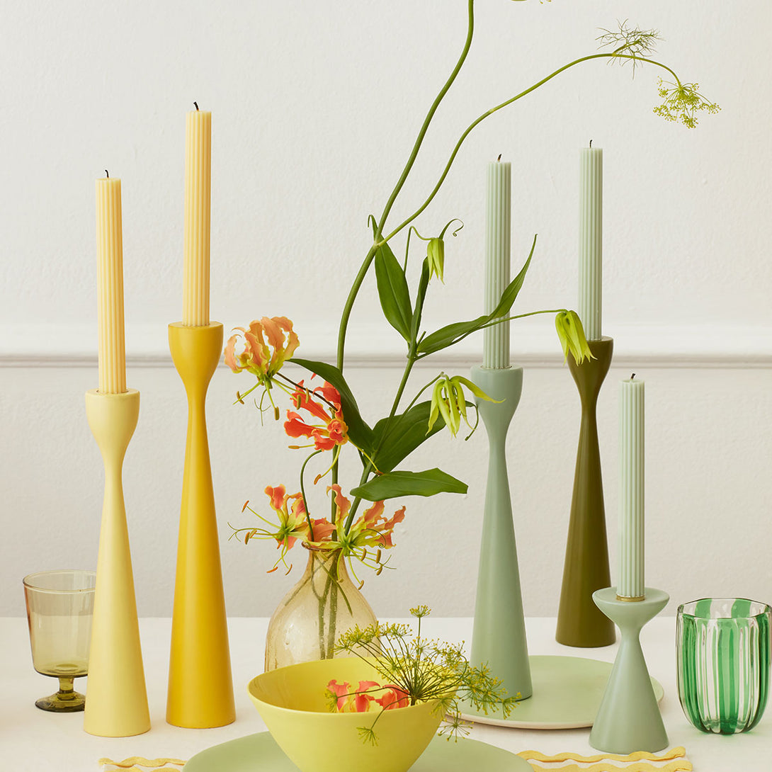 Our long candles, in a cheery yellow, look amazing on the mantel or table. Image2