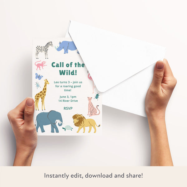 Safari Animals Download & Print Invitation