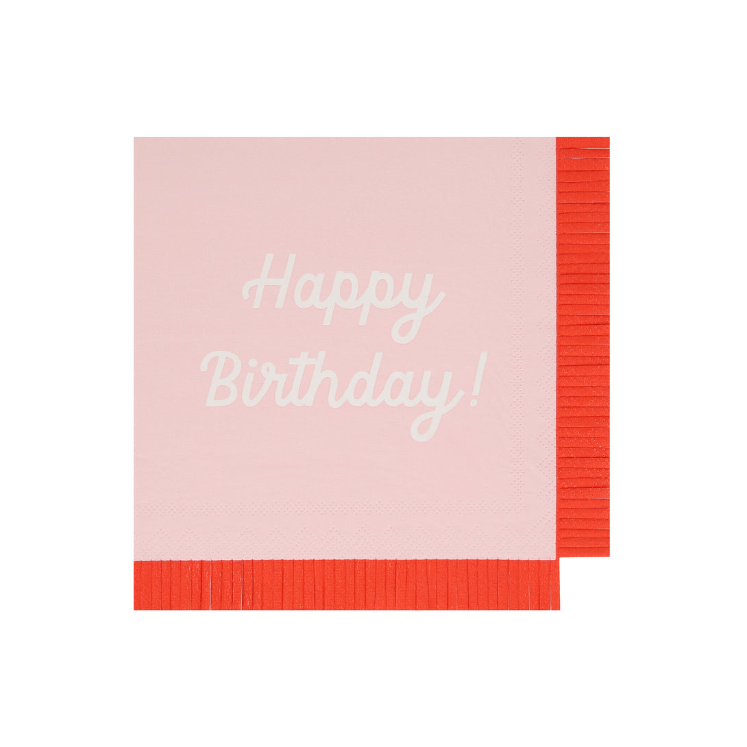 Our paper birthday napkins are made in bright colours with the words Happy Birthday on them.