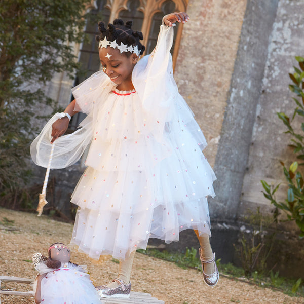 Our angel costume for kids includes a dress, wings and star headband.,Our angel costume for kids includes a dress, wings and star headband. Image1