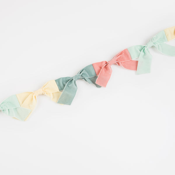 Our velvet bow fabric garland makes a special hanging decoration for a baby shower or bridal shower. Image3