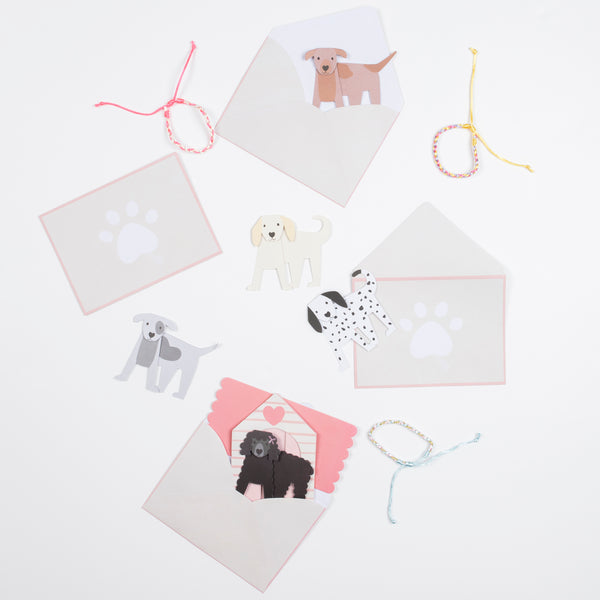 Our cute Valentines cards feature a 3D dog with dog house and pretty friendship bracelets. Image3
