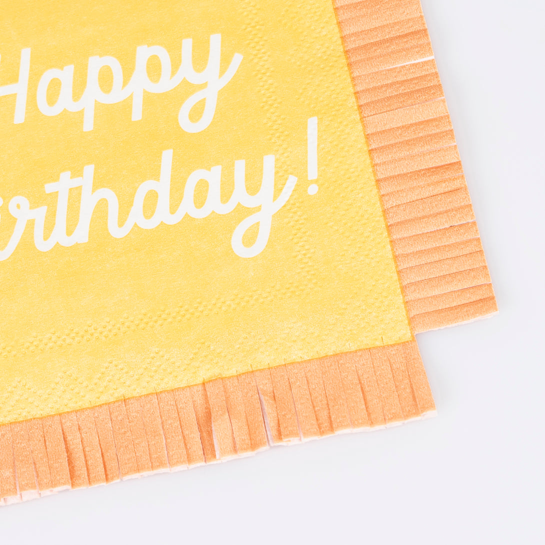 Our small paper napkins have the words Happy Birthday on them and lots of bright co-ordinating colours to look amazing on your party table.