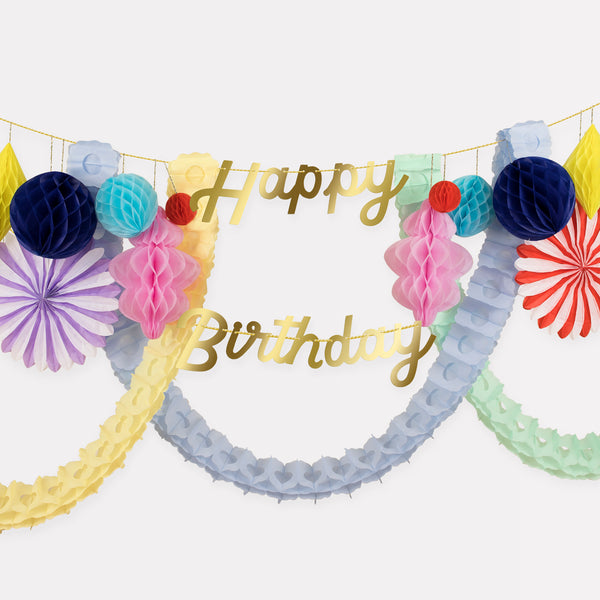 Our honeycomb garland is the perfect party garland for a birthday party decoration. Image1