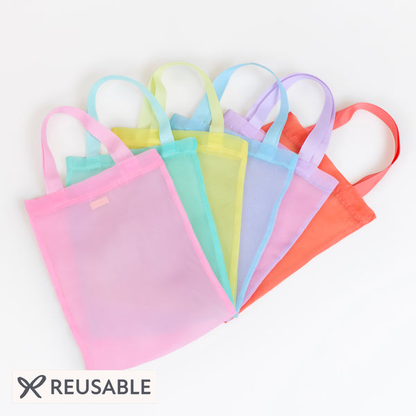 Our organza party bags are super elegant, with each set having six colours and ribbon handles, perfect for any chic celebration. Image1