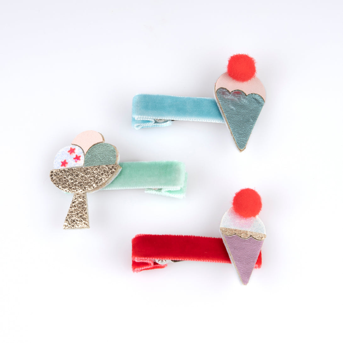 Our fun hair clips, with colourful ice cream designs, are great for pool party hair or for any summer party.