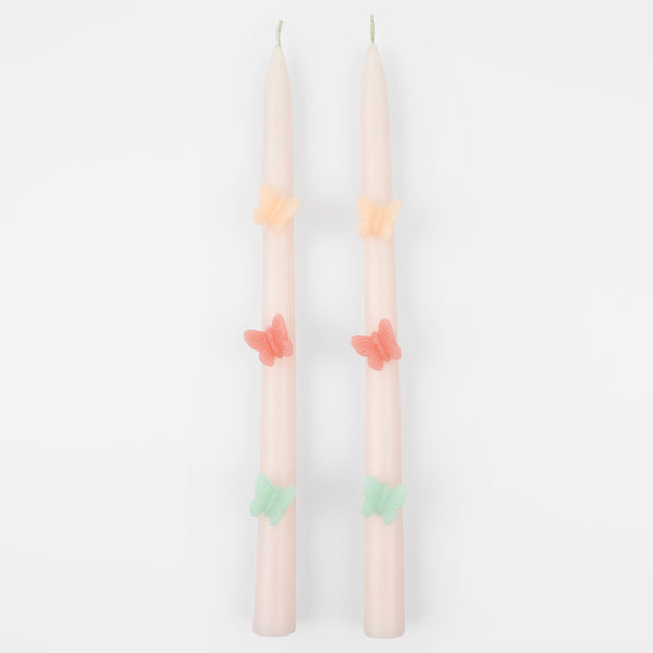 Our tall candles, in pink with coloured wax butterflies, are perfect as princess party candles or fairy party candles. Image4