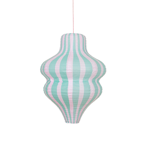 Decorate a room with our striped lanterns, crafted from paper with a pink cord for hanging. Image6