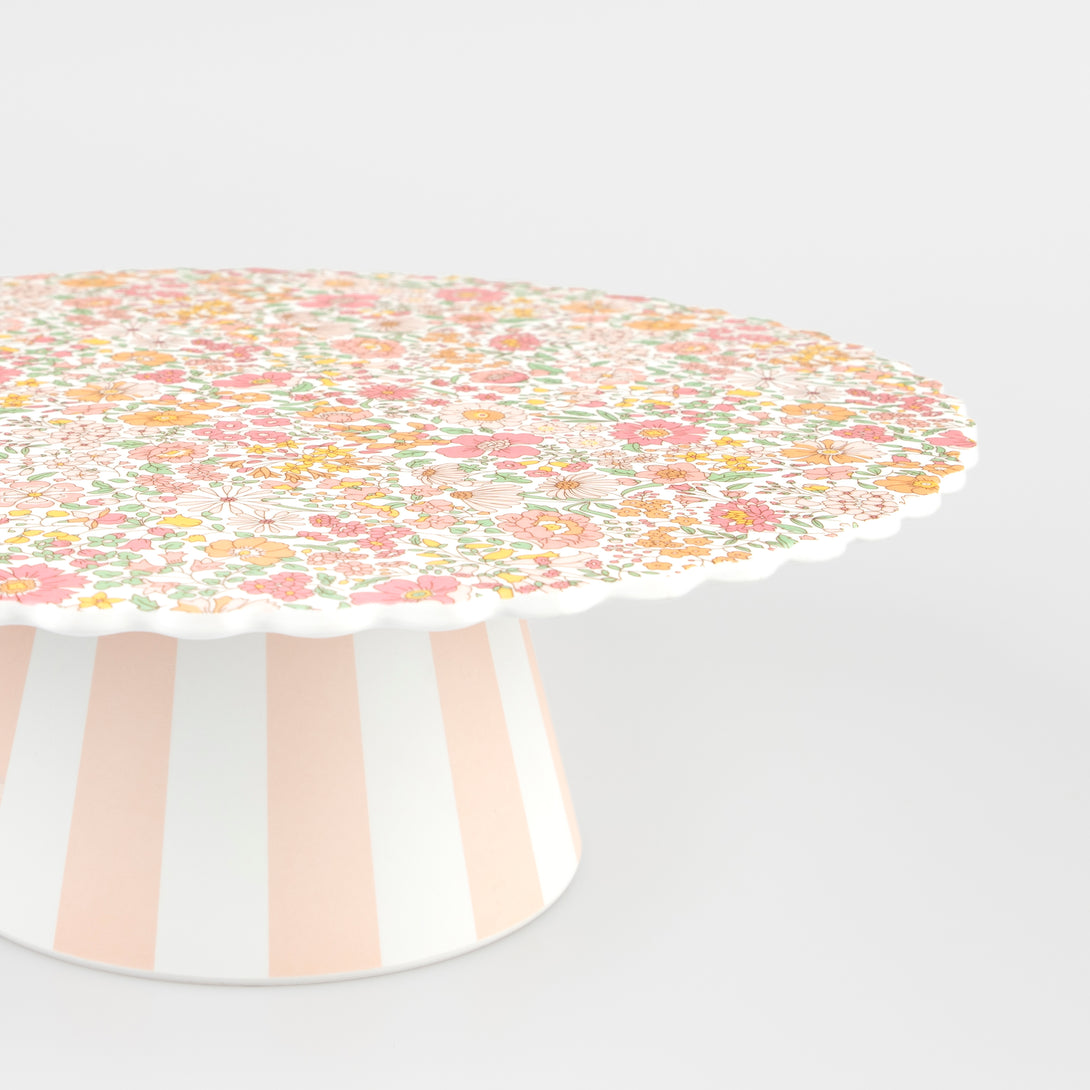 Display your celebratory cakes on our special cake stand, with a floral and striped Liberty print pattern, perfect for bridal shower cakes.