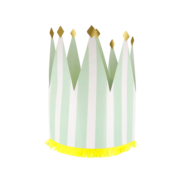 Our paper crowns, made with vibrant stripes, tissue paper fringing and shiny gold foil details, are the perfect birthday party hats. Image8