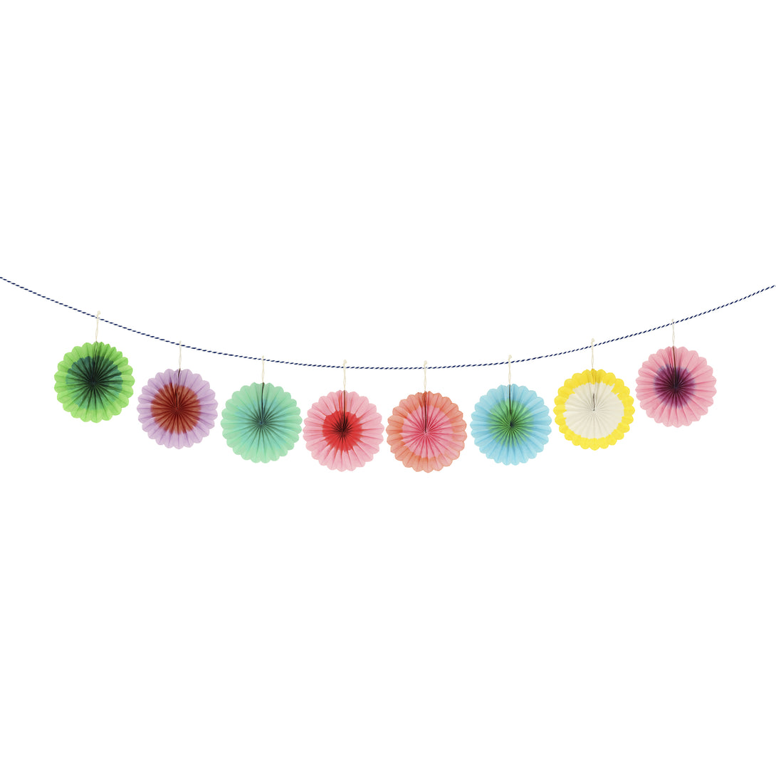 Our mini garland, with colourful honeycomb fans, is perfect to add decorations to any party.