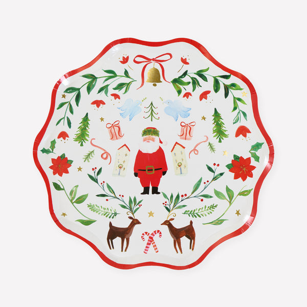 Our Christmas side plates feature Santa in a nostalgic folk setting, made from heavyweight paper they are practical and decorative. Image1