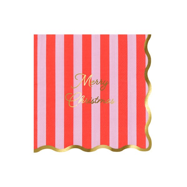 Our Christmas paper napkins, in a large size, feature vibrant stripes, scalloped edges and gold foil details for a practical and decorative look. Image4