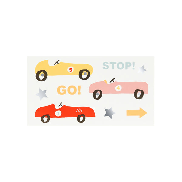 Kids love temporary tattoos and will be thrilled by these classic race car designs. Pop into party bags or share out as party favours. Image4