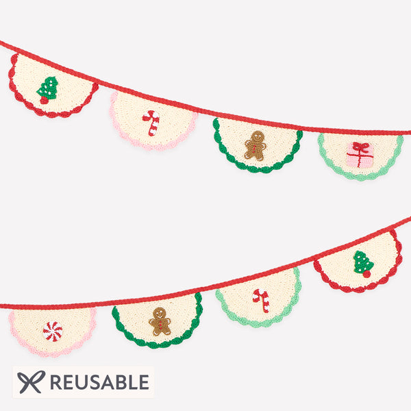 Our Christmas crochet garland featuring festive icons is perfect for a nostalgic charming decoration to use year after year. Image1