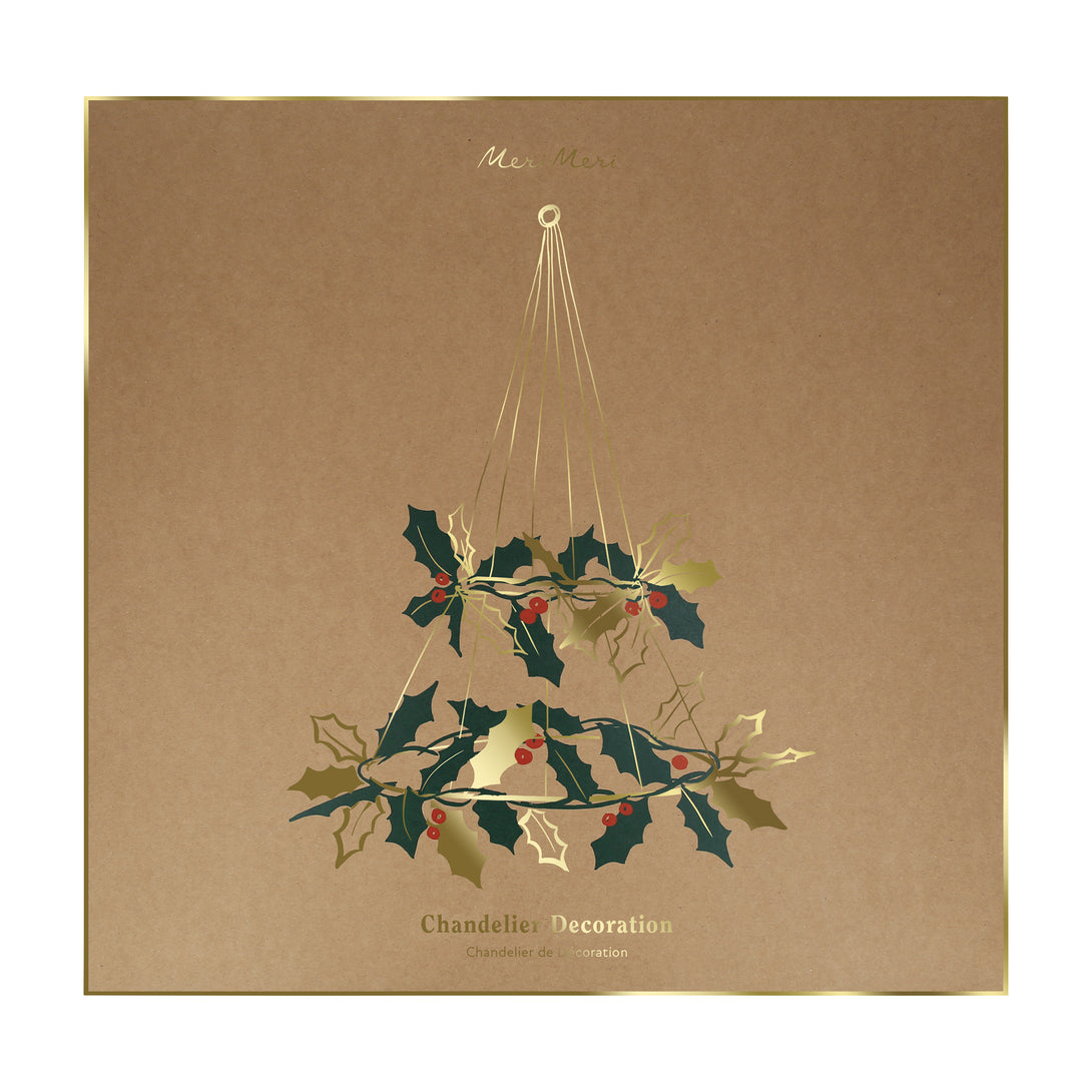 Our holly chandelier, made with metal, wood and paper, makes a beautiful hanging Christmas decoration.