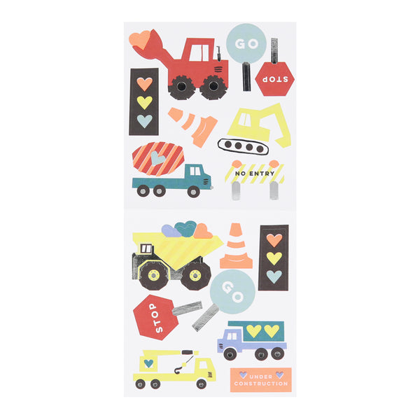 Our Valentine's cards for kids set include brightly coloured trucks and Valentine's stickers. Image9