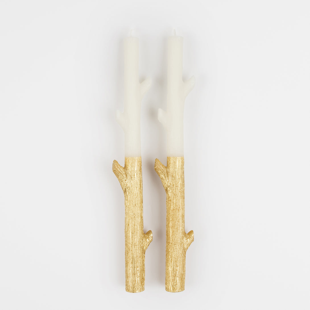 Our tall candles, in the shapes of sticks, are gold ink dipped for a really special effect - a fabulous host gift or Christmas table decoration.