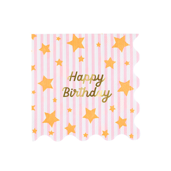 Our large napkins, made from 3-ply paper, are perfect for a birthday party, featuring stripes, neon stars, and a gold foil “Happy Birthday”. Image5