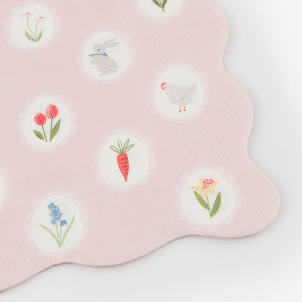 Our pink napkins are perfect for your Easter dinner as they feature spring and Easter icons and a soft pink background. Image2