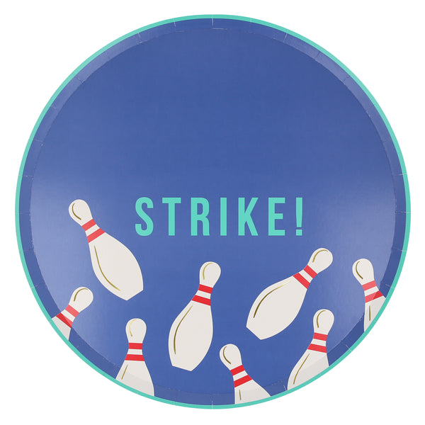 Our paper plates, featuring a bowling pin design, are ideal for a bowling birthday party. Image4