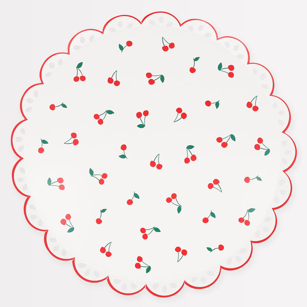 Use our special cherry party supplies for a vibrant look at your parties, our set includes paper plates, cups, napkins and a honeycomb garland. 