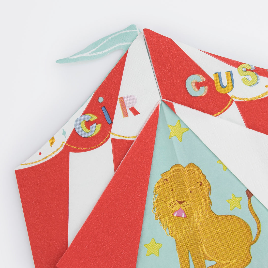 Our circus party set has all you need to make your party a success, with a circus garland, plates, napkins, cups and party bags. 