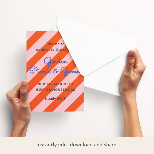 Red/Pink Fun Stripe Download & Print Invitation