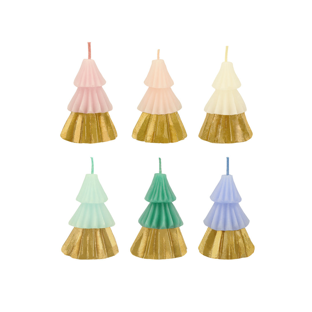 Our Christmas tree candles come in 6 delightful colours with shiny gold ink bases, they make wonderful Christmas host gifts.