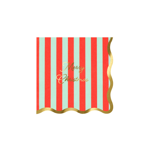 Add joyful cheer to your Christmas dinner or parties with the Christmas paper napkins with bold stripes, scalloped edges and shiny gold foil. Image6