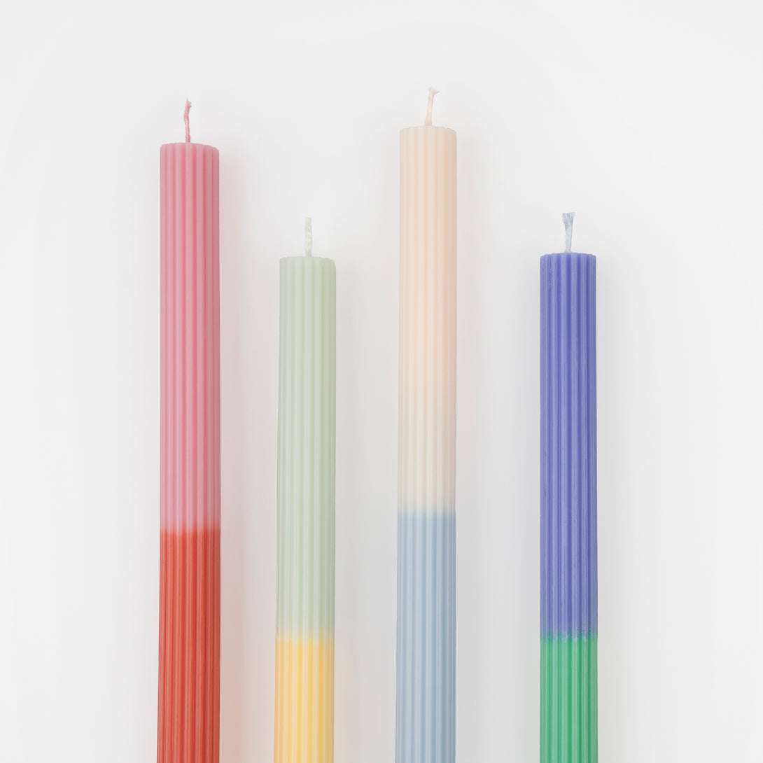 Our table candles are colourful and will look amazing as party table decorations.