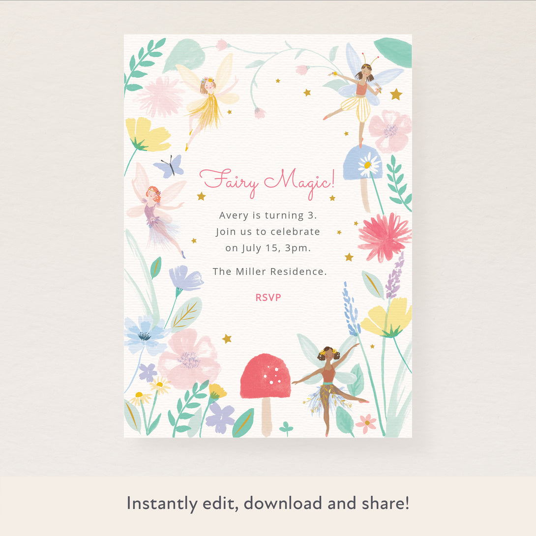 Our fairy birthday party invitations are easy to personalise and download.