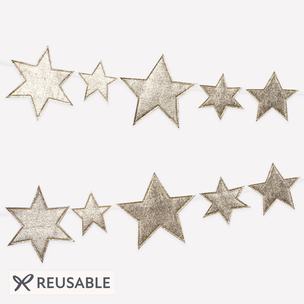 Our gold garland, with sparkling faux leather stars, adds shimmer and shine to any celebration. Image1