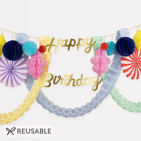Our honeycomb garland is the perfect party garland for a birthday party decoration. Image1