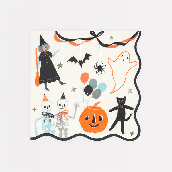 Decorate your Halloween party table with out terrific Halloween napkins featuring fun characters and shiny silver foil.