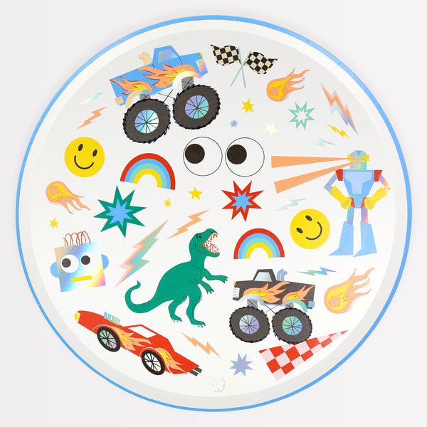 Our Toybox party set includes tableware, candles, party bags and a garland all with vibrant retro designs, ideal for fun birthday parties.  Image3