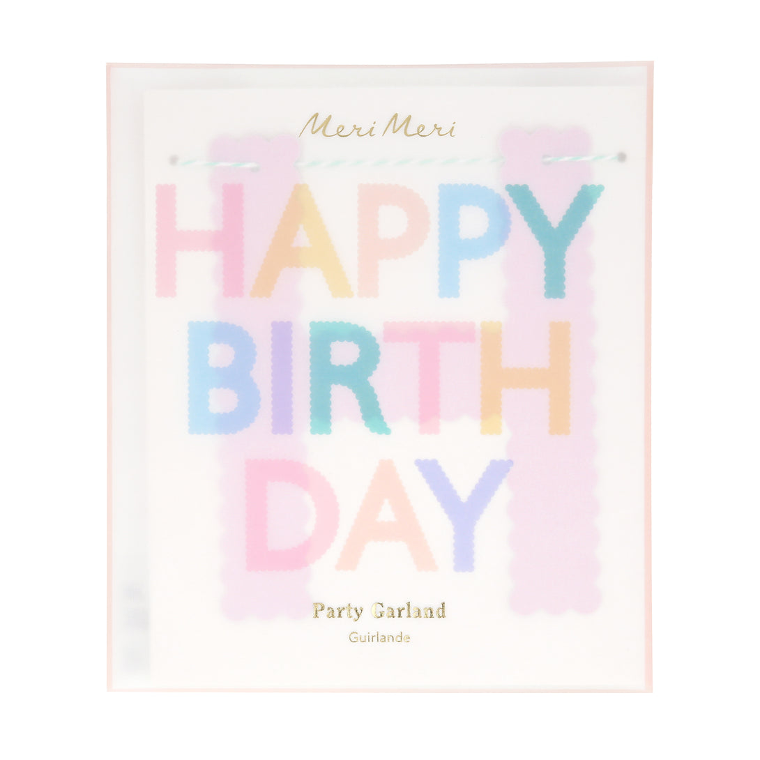 Our paper garland, with the words Happy Birthday in pastel scalloped letters, is the perfect birthday party decoration.