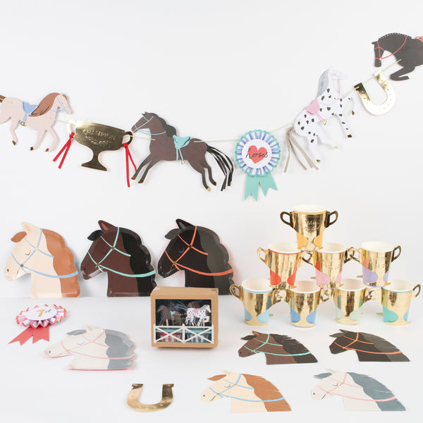 Make your horse birthday party look amazing with our special supplies, including a horse garland, tableware and a cupcake kit. 