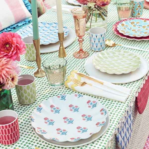 Our reusable side plates, made from RPET, feature Molly Mahon block print designs. Image2