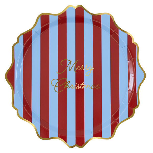 Our paper Christmas dinner plates have vibrant stripes, a Merry Christmas message, and gold foil details, great for main courses. Image7