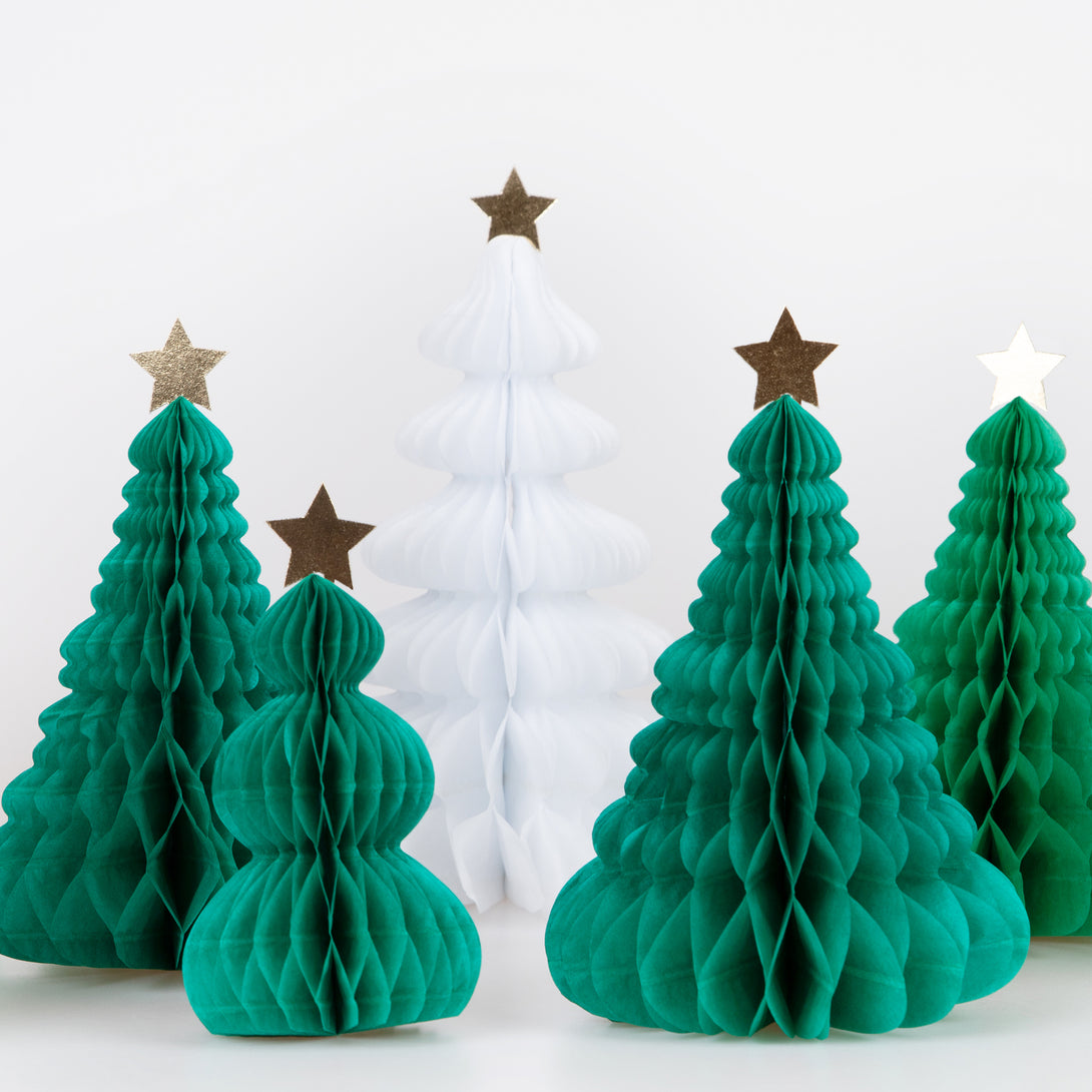 Turn your Christmas party room into a winter wonderland with our honeycomb Christmas trees.